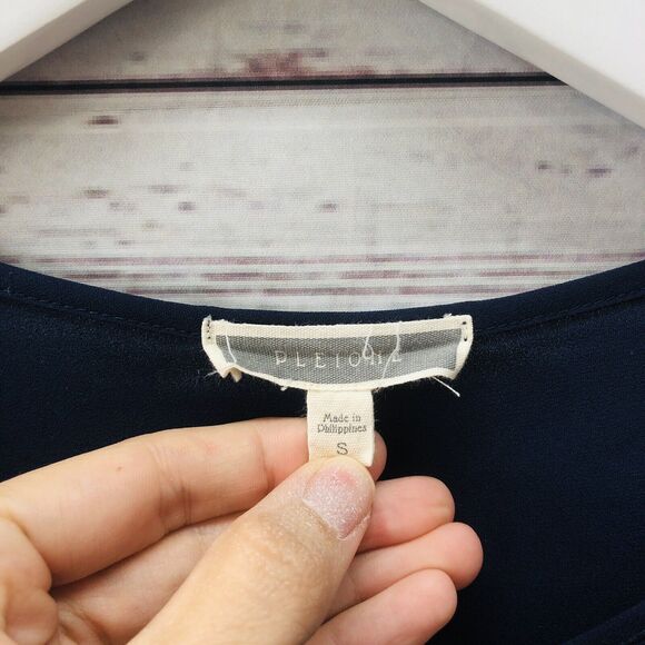 PLEIONE Womens Navy Blue Tunic Long Sleeve Small Eyelet Semi Sheer - Picture 4 of 6